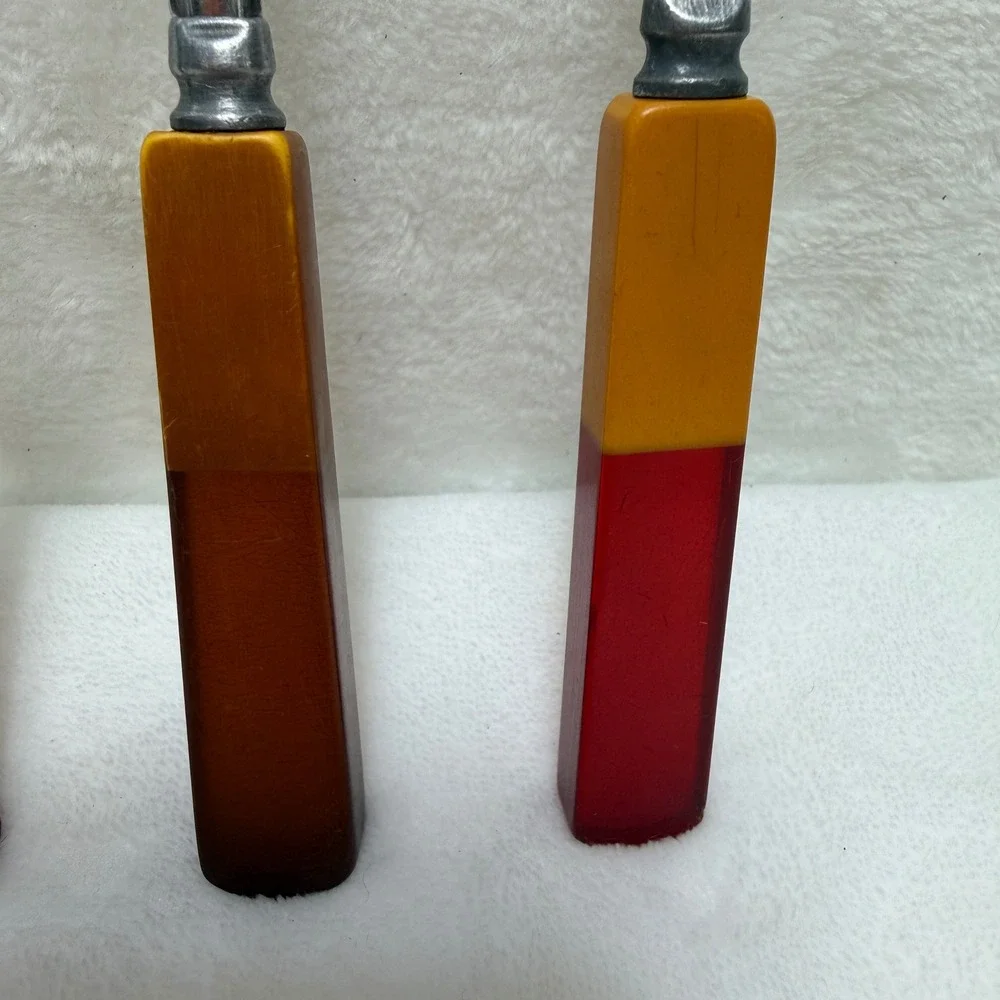 Vintage Mid Century Spoons Mixed Color Two Tone Bakelite Handles Set‎ 3